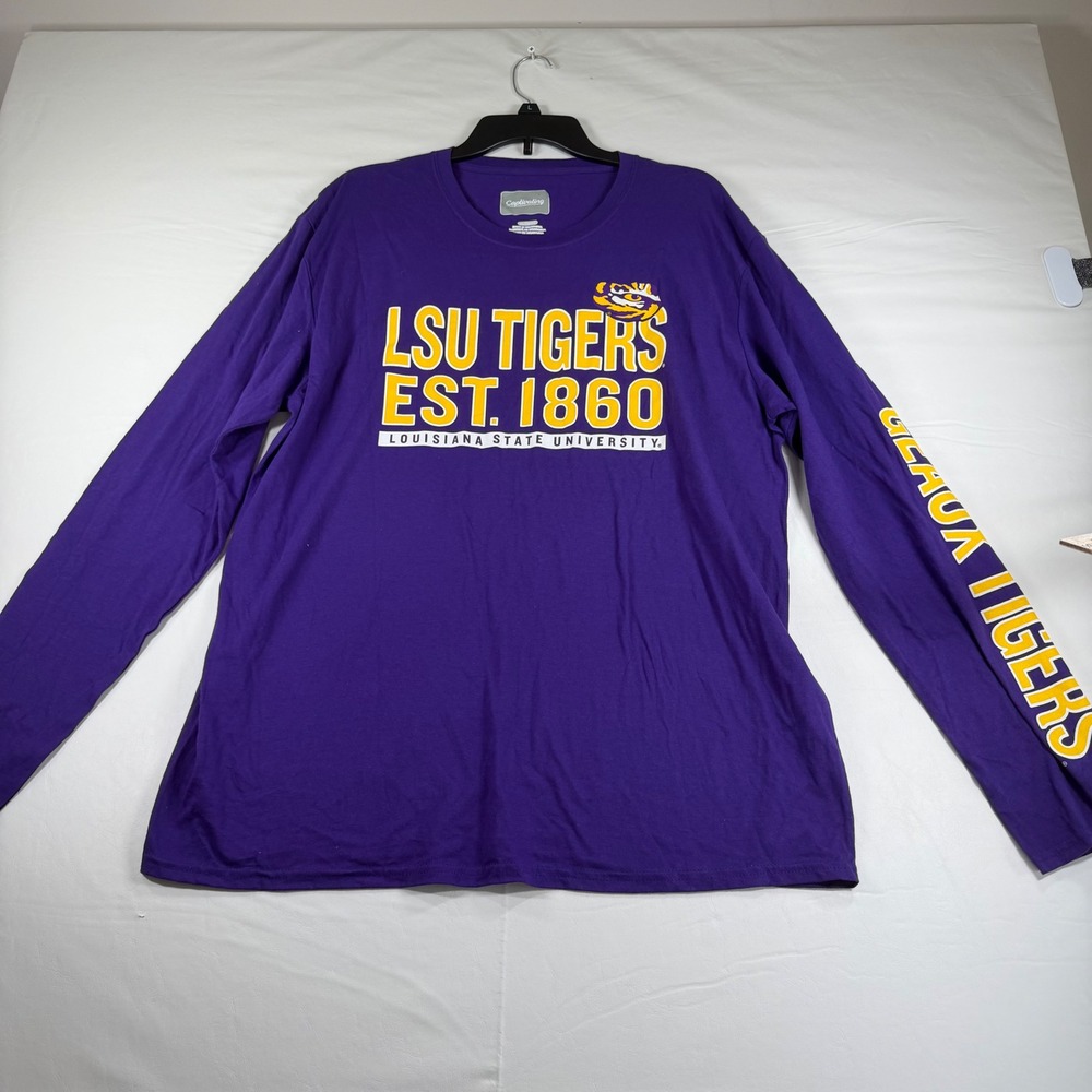 Captivating LSU Tigers Long Sleeve Shirt‎ Mens XL Purple Geaux Tigers NCAA Tee